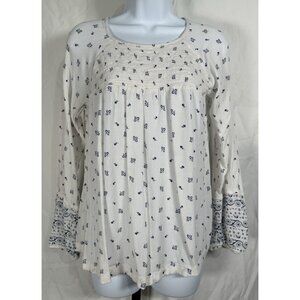 Old Navy Women’s Floral Blouse Long Sleeve Round Neck White Size M Top